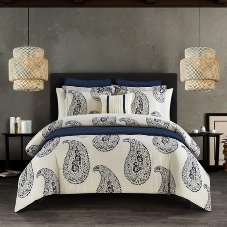 FIXTURESFIRST 12 Piece Macon Comforter & Quilt Set, Navy - King Size FI1700060